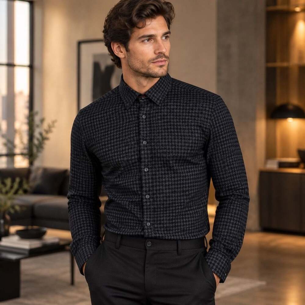 Stone Rose Button Up Shirt Size XL Black Gray Houndstooth